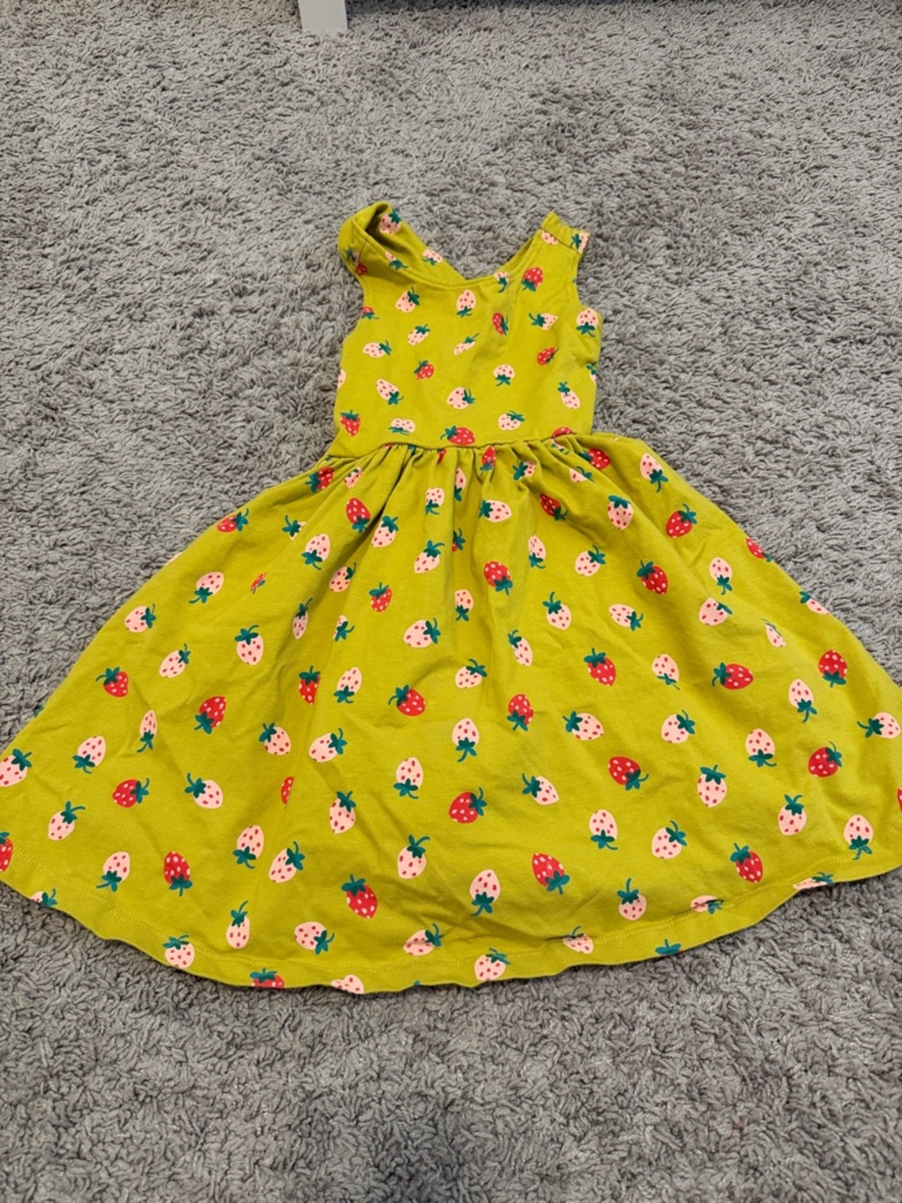 Hanna Andersson Green Strawberry Print Skater Cross Back dress